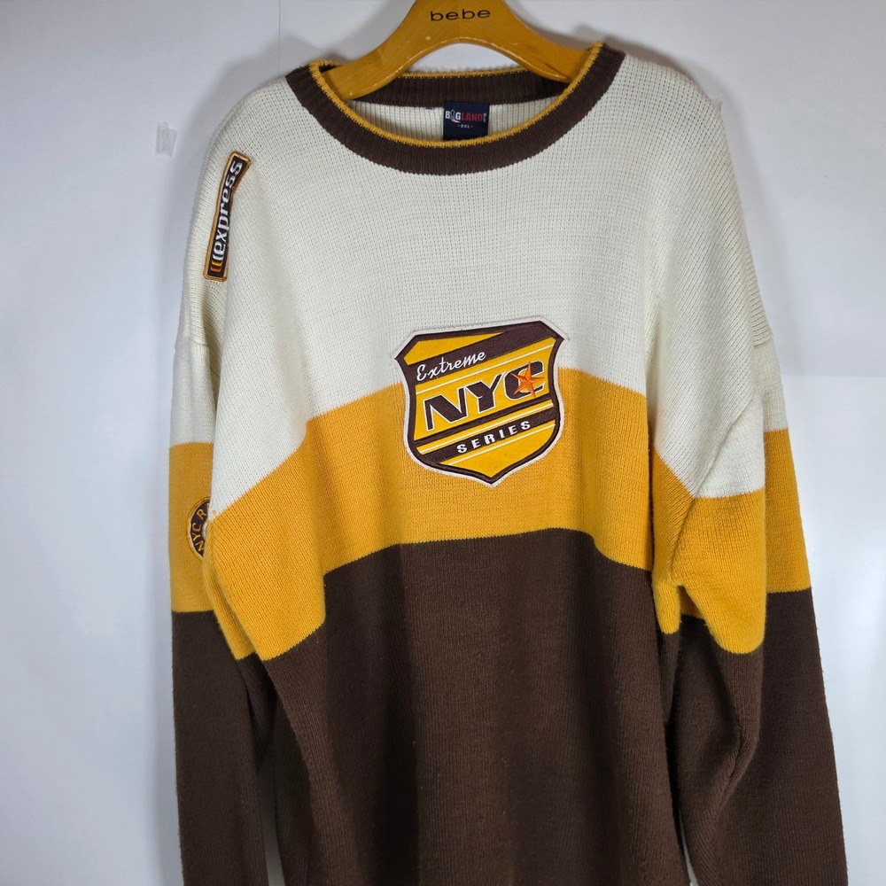 Vintage Big Land Extreme NYC Series Sweater Mens 2XL Colorblock Y2K‎ Streetwear